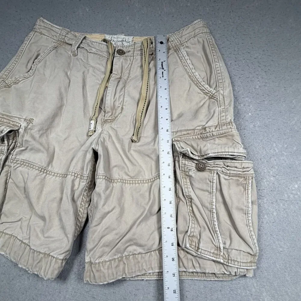 Abercrombie & Fitch Men’s Shorts 36 Khaki Button Fly Distressed Heavy Cargo